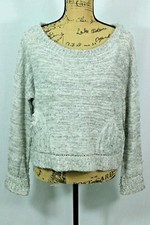 Free People S Cropped Boat Neck Sweater Heather Knit Front Pockets Long Sleeve