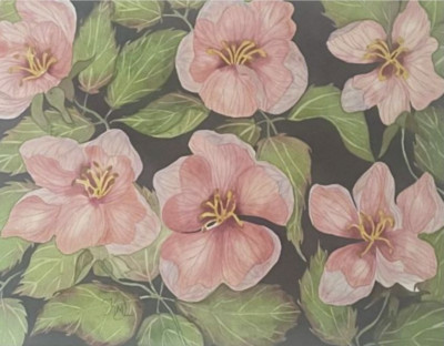 PAINTING WATERCOLOR 11X14 DOUBLE WHITE MAT 16X20 FLOWER APPLE FLOWER PINK PURPLE