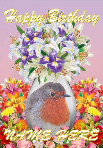 Robin Ptak Kwiaty Wazon Urodziny Powitanie Spersonalizowana kartka A5 Dowolne imię FV223 - Zdjęcie 1 z 1