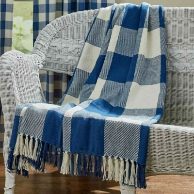 NEW Wicklow CHINA BLUE Throw White Blanket Park Designs 60