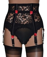 Lace 6 Strap Suspender Belt with High Waist and Boned in Black or White