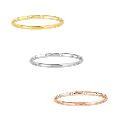 Flush Set Diamond Ring Solid 14K Real Gold Thin Minimalist Stacking Band Women
