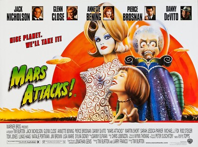Mars Attacks 1996 UK Quad Poster Druck 30x40'' Tim Burton Jack Nicholson KOSTENLOSER VERSAND
