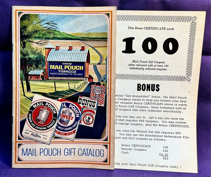 MAIL POUCH TOBACCO GIFT CATALOG + ORIGINAL INSERT - 1960’s ERA
