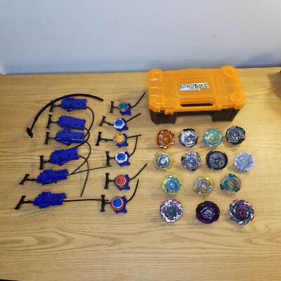 Beyblades 27 Piece Lot Tomy Takara Burst Evolution Force Micro Launchers Case