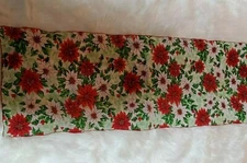Primative Christmas Table Runner Holiday Printed Scarf  Poinsettias Holly Vtg