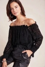 Eri + Ali Romana Lace Off The Shoulder Top Size Large Black Anthropologie