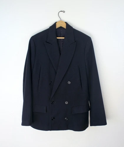 Acne Studios Double Breasted Blazer Heavy Winter Coat Black Gabardine Wool S