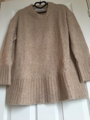 Neu mit Etikett Zara Knit, Pullover mit Rippbündchen, UK-Größe S, Ecru, Beige, Neu ohne Etikett