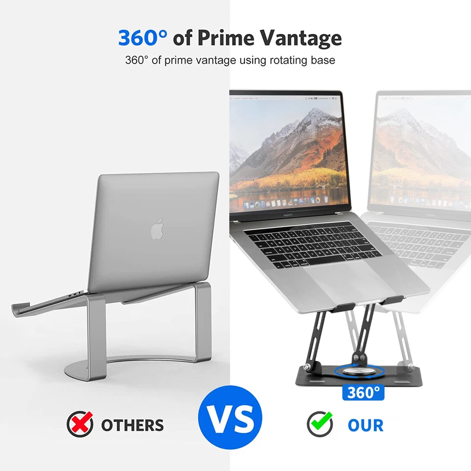 360° Rotating Adjutable Metal Laptop Stand Riser Computer Holder Notebook Desk - Image 2 of 4