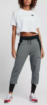 NIKE WOMEN SPORTSWEAR TECH PACK CROPPED PANTS 831711 091 GRAY SIZE MEDIUM