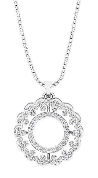 SI1 G 0.75 Ct Natural Diamond 14K White Gold Circle Pendant Necklace 0.86 Inch