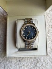 Excellent - Anne Klein 12/7743BMTT Womens 36mm Crystal Accent Black MOP Watch