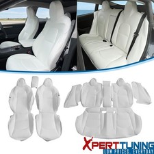 Fits 17-23 Tesla Model 3 Seat Covers Full White Leather Set For 4-door 5 Seats Fits 17-23 Tesla Model 3 Seat Covers Full White Leather Set For 4-door 5 Seats