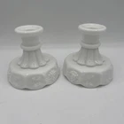 Westmoreland Candlestick Candle Holders Paneled Grape Milk Glass Pair 4" Vtg