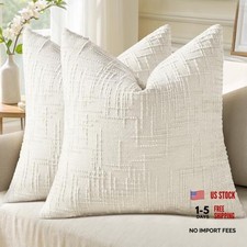 Summer Chenille Throw Pillow Covers 18x18 18" x 18" Pack of 2 Cream White