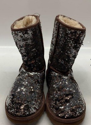 Ugg Boots Size 6 Brown Classic Short Sparkle Sequin Bling Nice Condition