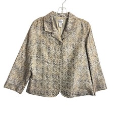 Chicos Beige Multi Metallic Brocade Blazer Paisley Tapestry Jacket Size 1 M