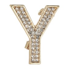 Initial Letter Brooch Pin, Letter Y Rhinestone Brooches for Women Men, Gold