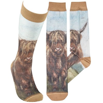 Highland Cows Unisex Knee High Socks Size M/L Primitives by Kathy Novelty New
