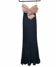 VTG 90 s Cache Black Lace Evening Gown Retro Formal Bow Pearls Sequins Sz XS
