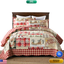 Marcielo 3 Piece Christmas Quilt Set Rustic Lodge Deer Quilt Bedspread Throw