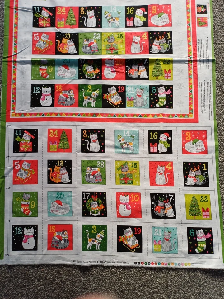 Santa Paws Christmas Advent Calender Panel,  100% Quilting cotton by Makower,  - Image 3 of 4