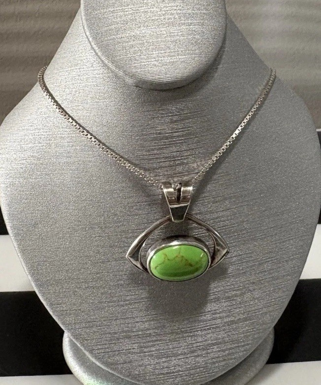 Solid 925 Sterling Silver Turquoise Gemstone Pend… - image 8