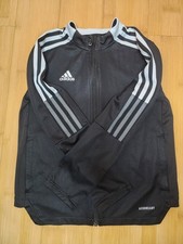 Adidas Track Jacket Boys Small Black White AEROREADY Tiro Full Zip 3-Stripes