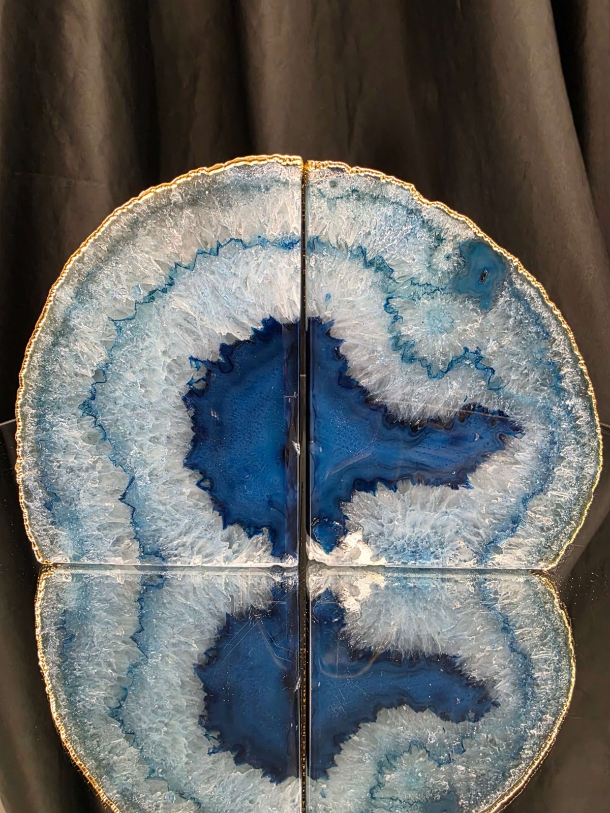 Blue Agate 24ct Gold Edge Quartz Premium Bookends 3 Ornament Handpicked