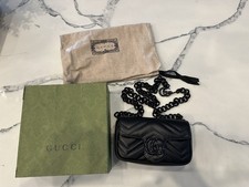 Gucci GG Marmont mini Black Quilted Chain Strap Logo Shoulder Bag monochrome 