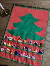Vintage Handmade Countdown To Christmas Advent Calendar Tree With Ornaments