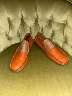 Prada Mens Saffiano Leather Slip On Driving Loafer Orange Tan Men's Size 7
