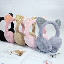 Soft Plush Cute Cat Ear Earmuffs for Women Kids Outdoor Winter Warm Thickened E
