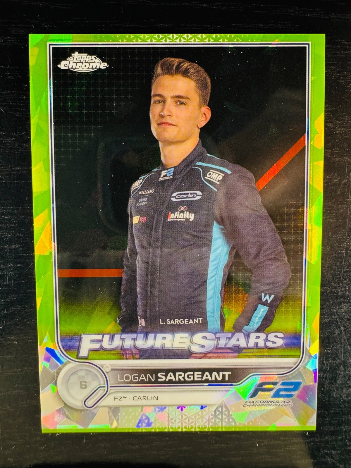 2022 Logan Sargeant Chartreuse 188/199 Sapphire Topps Chrome #82 F1 Formula 1