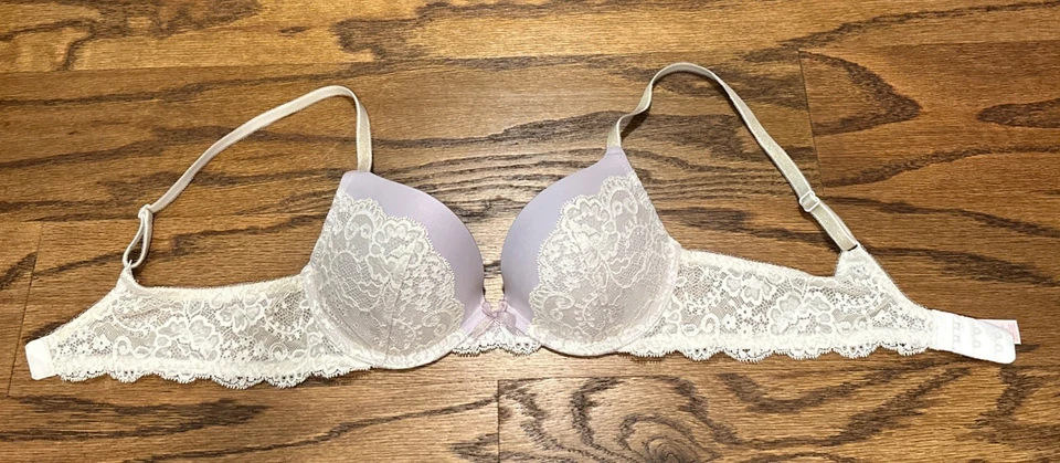 Sutiã Victoria's Secret Dream Angels push up sobreposição de renda 34B lavanda roxo ouro - Imagem 3 de 4
