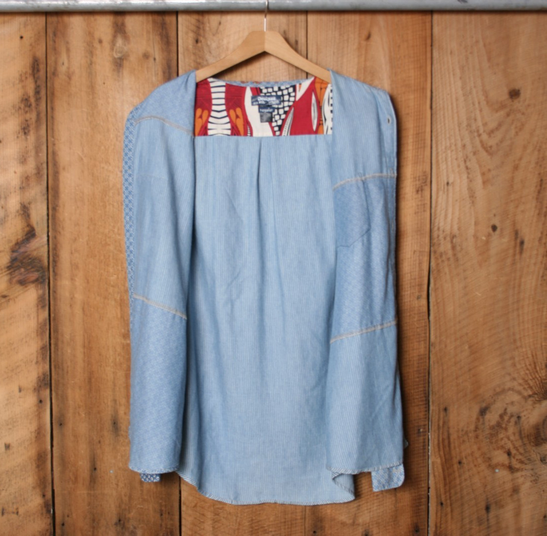 DESIGUAL Blue Patchwork Long Sleeve Button Front … - image 8