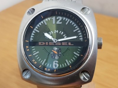 Herren Diesel DZ1200 XXL große massive Retro quadratische grüne Zifferblatt Stahl Armband Uhr