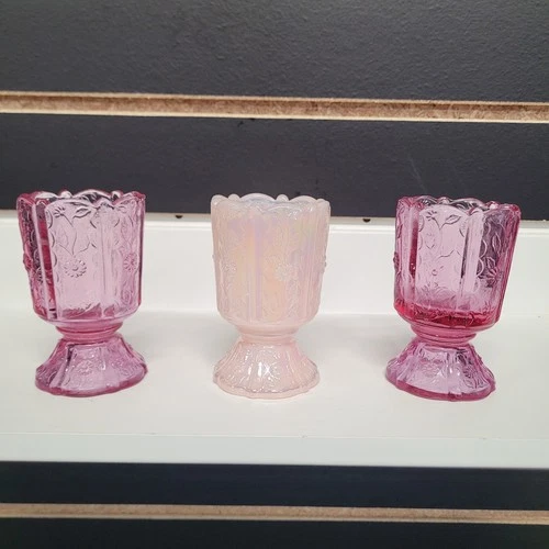 Fenton glass dusty rose toothpick holder candle votive daisy panel 3.5" Lot Of 3