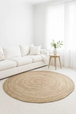 DHAKA Round Jute Rug Hand Woven Mat Rustic Natural Fibre Braided Indian Jute - Image 1 of 4
