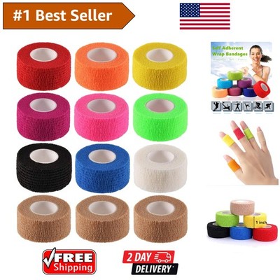 12 Pack Self-Adhesive 1'' x 5 Yards Elastic Bandage Wrap - Multi-Color Support