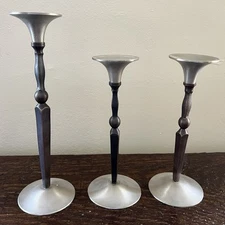 Set Of 2 Vintage Brushed Nickel & Brass Heavyweight 9.0” & 11.0” Candlesticks