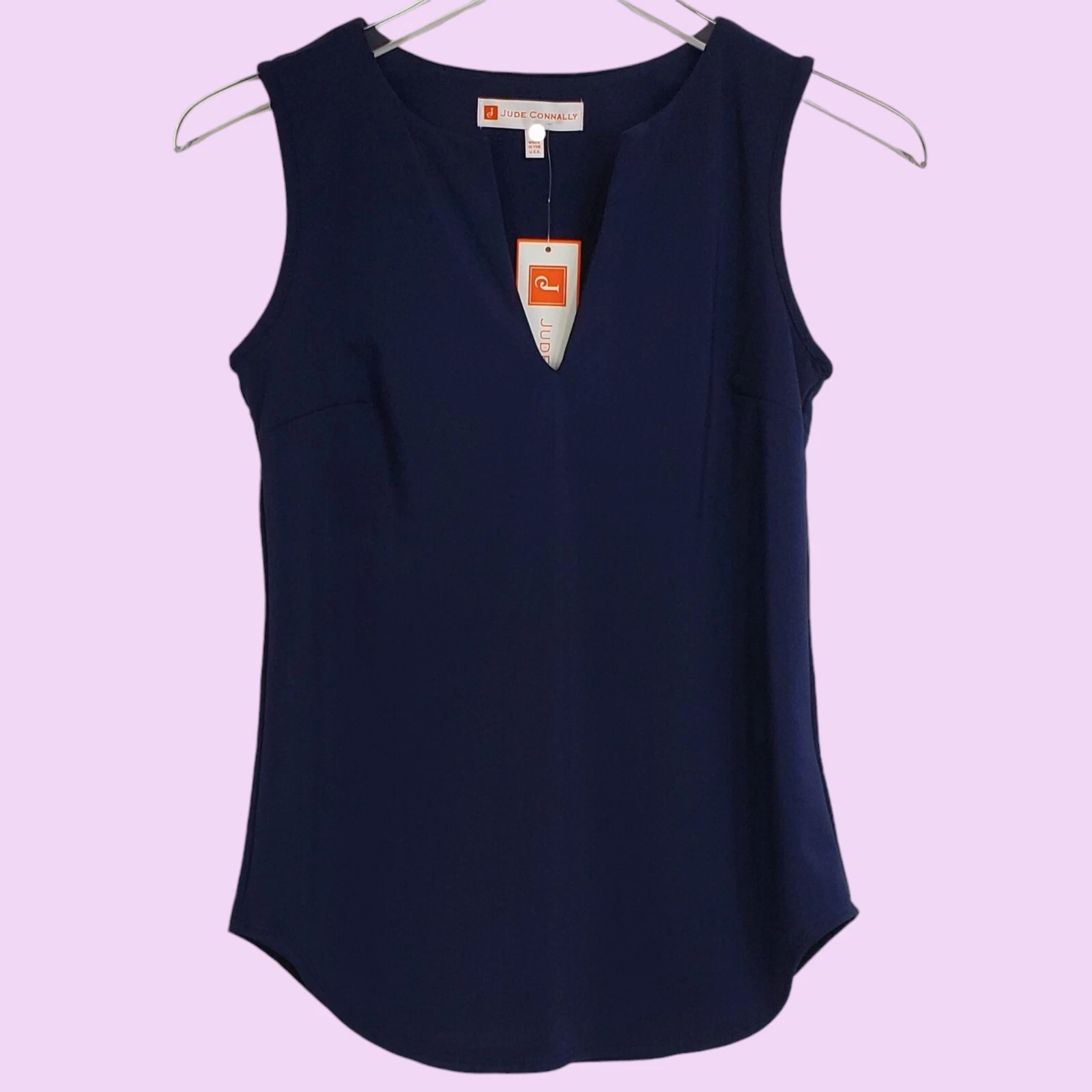 Jude Connally Ali top blouse Jude cloth sleeveless navy pullover stretch v neck
