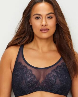 CURVY COUTURE LUMINOUS LACE BRALETTE, NAVY, 40C