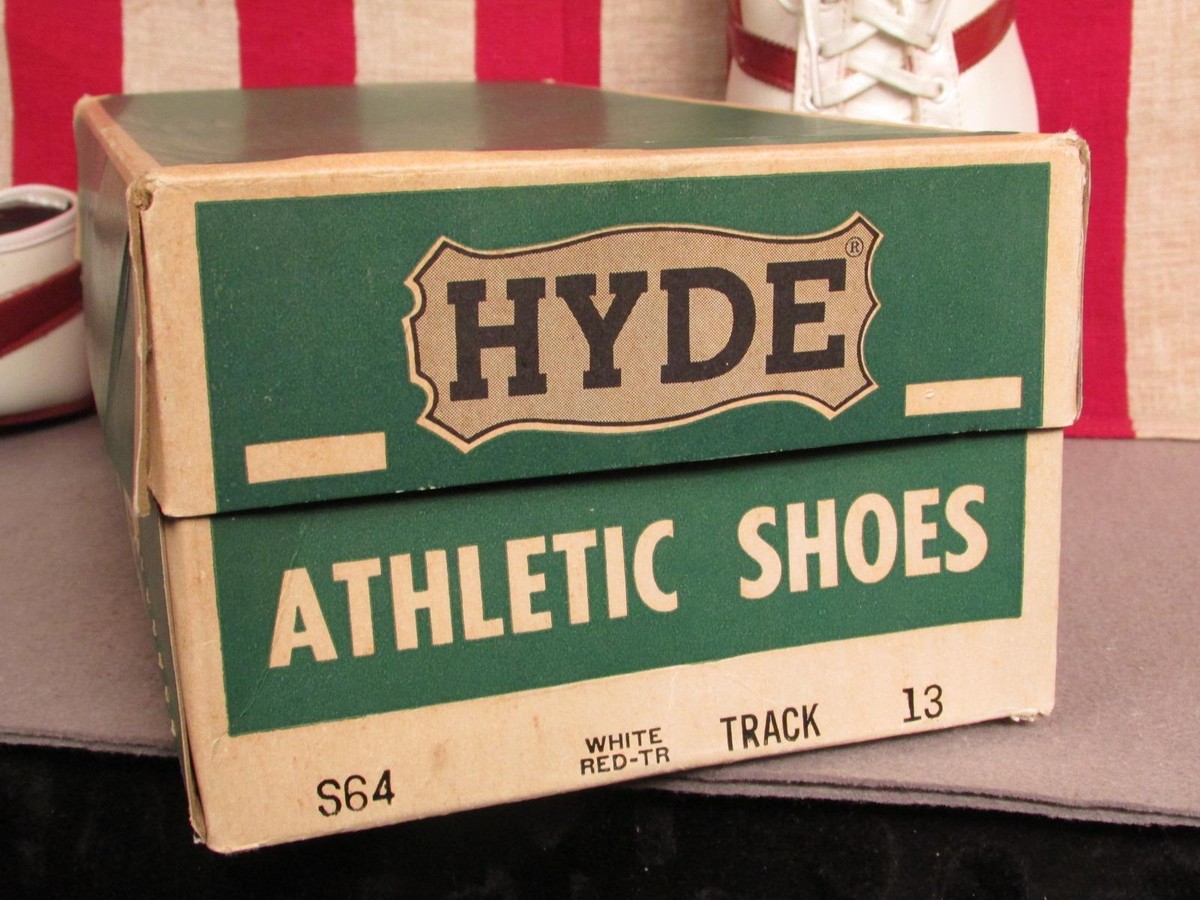 Vintage 1960s Hyde White/Red Leather Track Shoes Spikes Sz Vintage 1960s Hyde White/Red Leather Track Shoes Spikes Sz