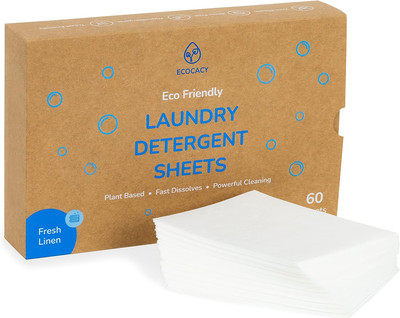 Plastic-Free Laundry Detergent Sheets, 60 Count, Fresh Linen Scent, Plant-Based,