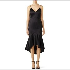 NWT Paper Crown Satin Cora Black Mermaid Strappy Sheath Dress Hi-Lo Size 0