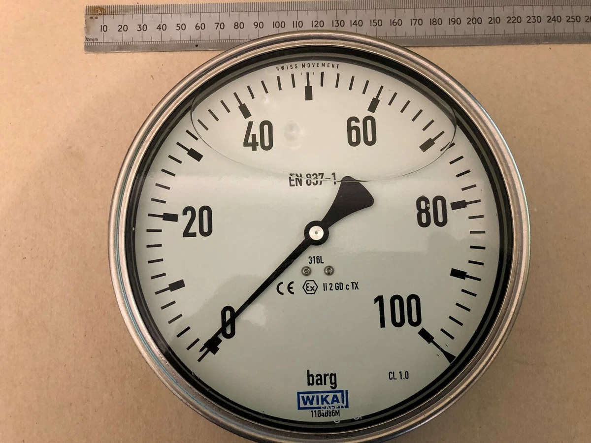 Wika 232.50.160 Stainless Pressure Gauge Gly Filled 0 100 BAR Rear flange