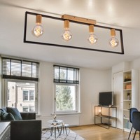 Deckenlampe Esszimmerleuchte Deckenleuchte 4 Flammig Schwarz Holzlampe Braun