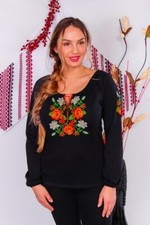 Black women's embroidered shirt, vyshyvanka, XS-4XL, cotton 100 , blouse Ukraine